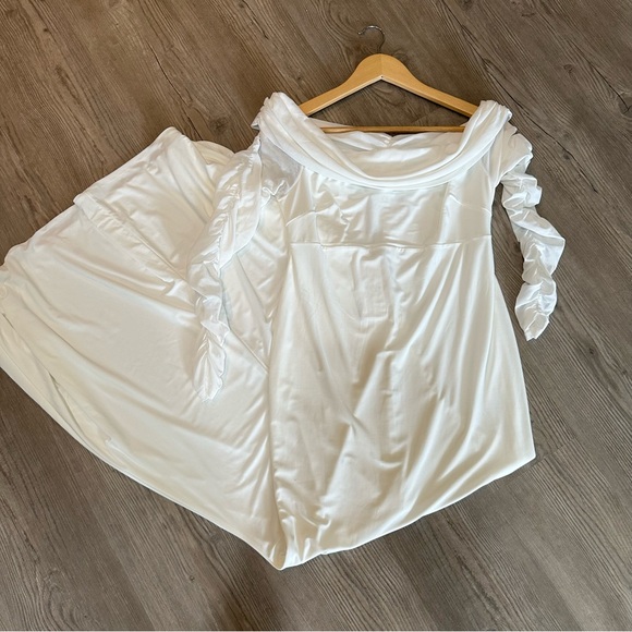 NWT CLUB L London Pretty Perfect White Maternity Ruched Mesh Bardot Maxi Dress - Picture 10 of 12